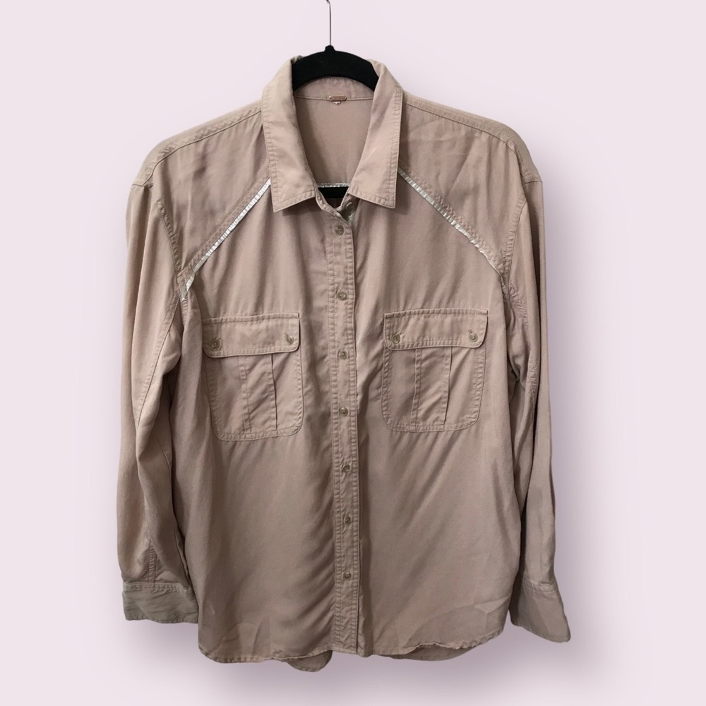 Free People Womens Tencel Soft Lightweight Long Sleeve Button Down Shirt Size S